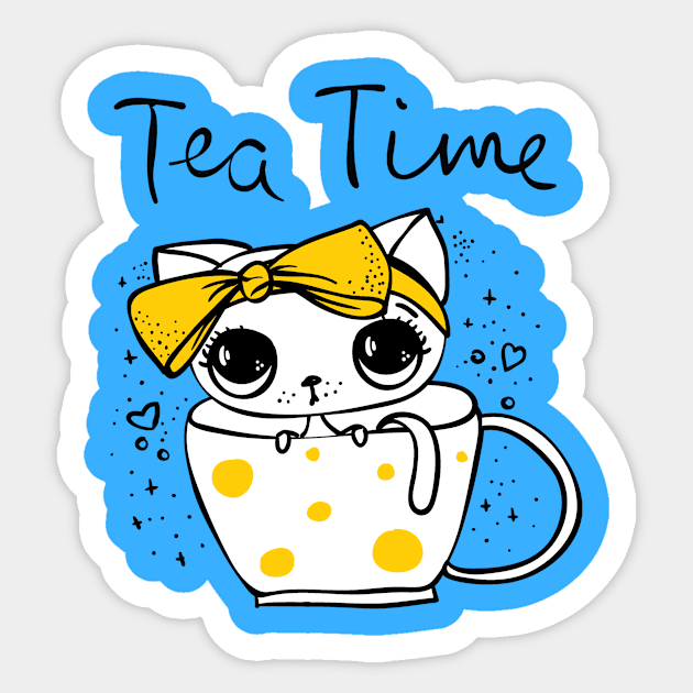 Tea Cup Size Cup Yellow Ribbon Sticker by LaarniGallery